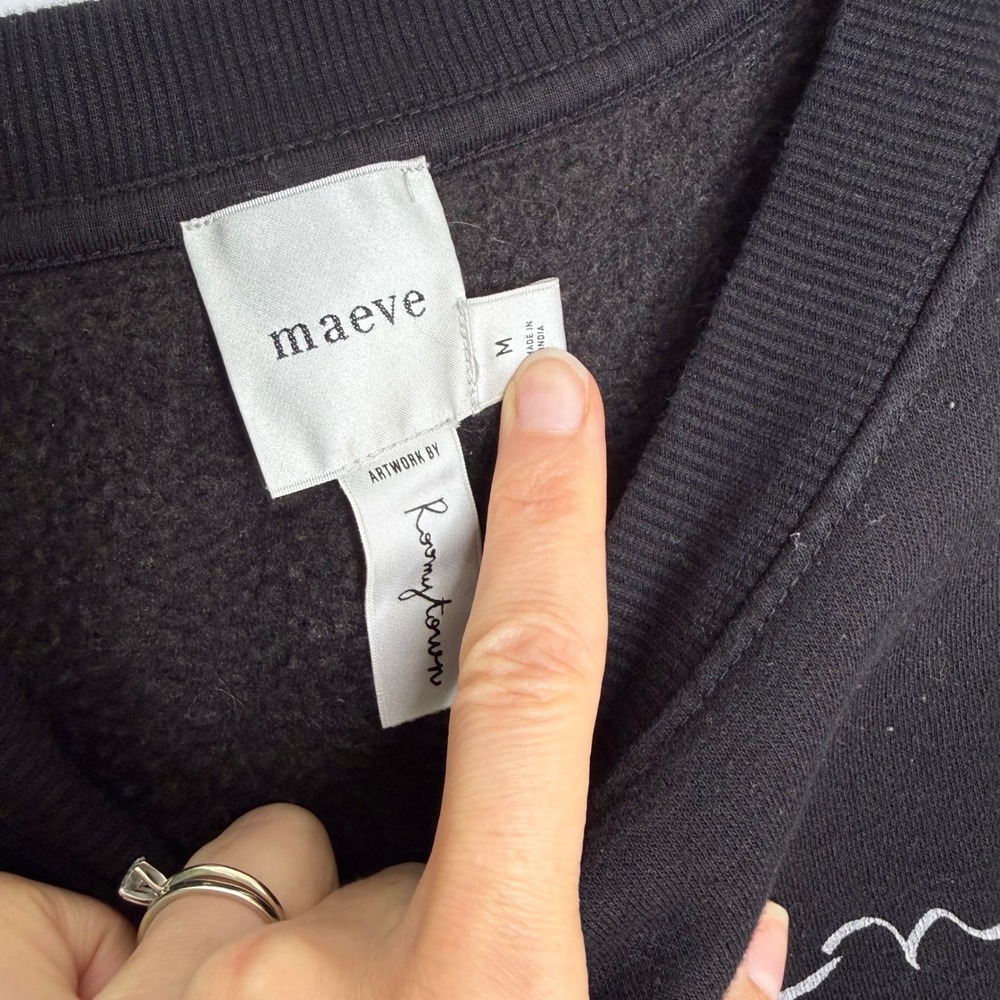 Maeve Anthropologie Black All Together Now Graphic Sweatshirt Roomy Town Medium - Picture 6 of 10